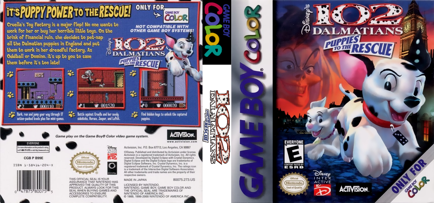 Disney’s 102 Dalmatians: Puppies to the Rescue [US,EU] gbc 2000 Box Art