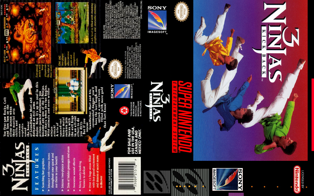 3 Ninjas Kick Back [US] snes 1994 Box Art