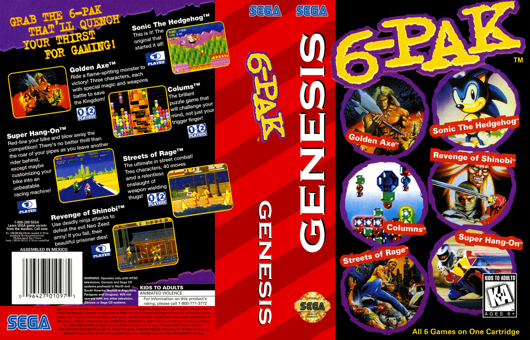 6-Pak [US] segaMD 1995 Box Art