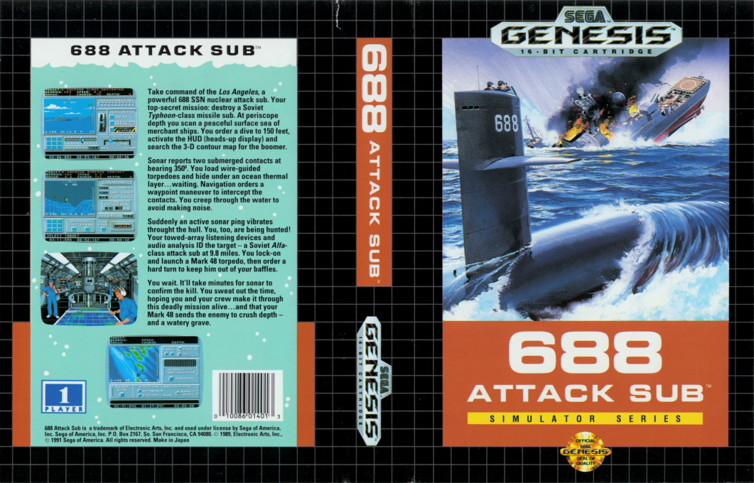 688 Attack Sub [US,EU] segaMD 1991 Box Art