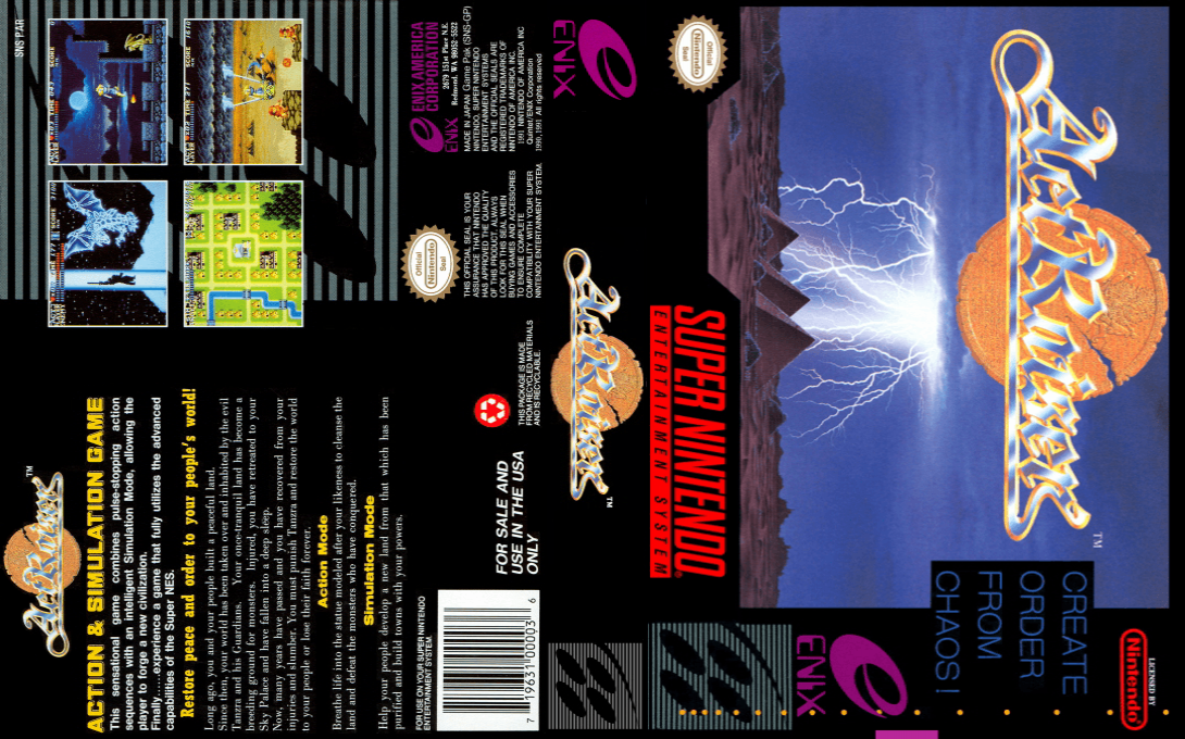 Actraiser  T+Eng v1.00 AGTP (J) [JP](Trans.)(Hack) snes 1991 Box Art