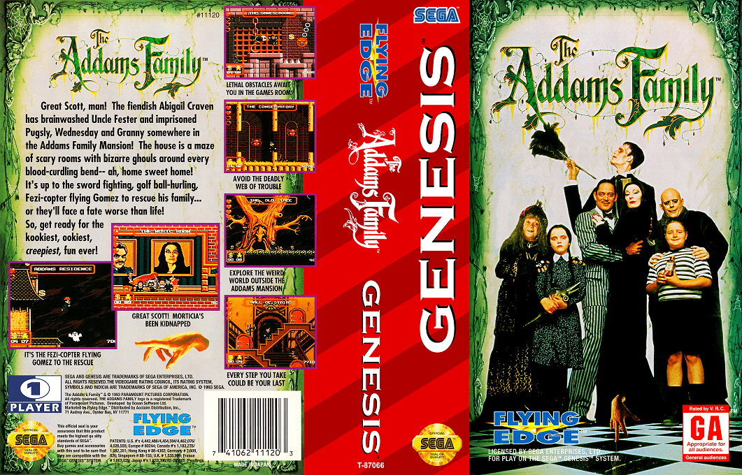 The Addams Family [US,EU] segaMD 1993 Box Art