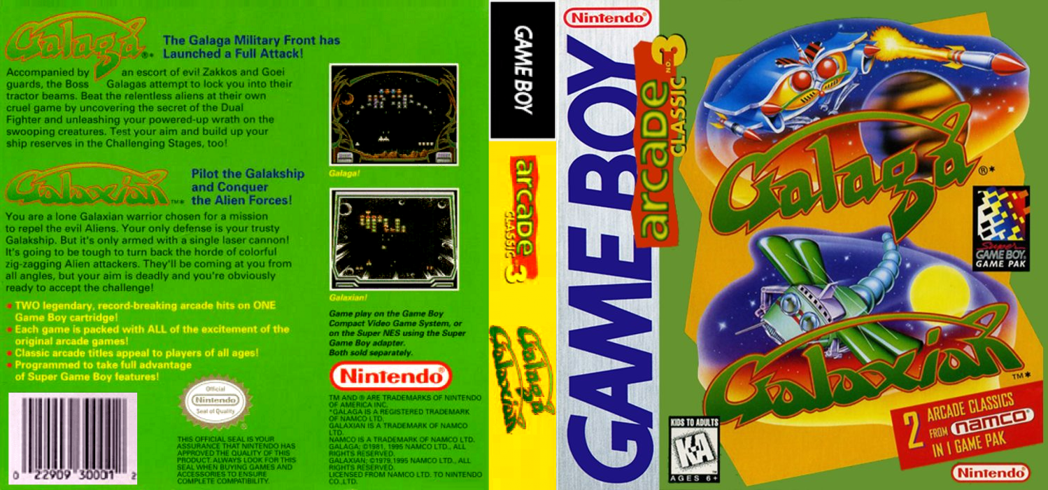 Arcade Classic No. 3 – Galaga & Galaxian [US] gb 1995 Box Art