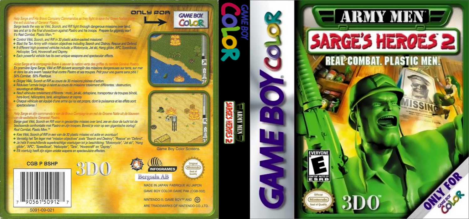 Army Men : Sarge’s Heroes 2 [US,EU] gbc 2000 Box Art