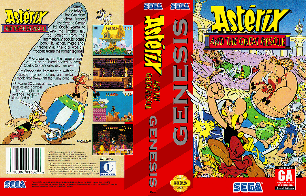 Astérix and the Great Rescue [US] segaMD 1994 Box Art