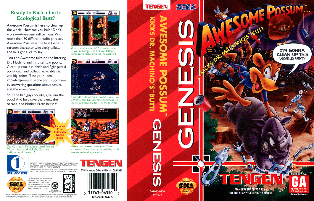 Awesome Possum… …Kicks Dr. Machino’s Butt [US] segaMD 1993 Box Art