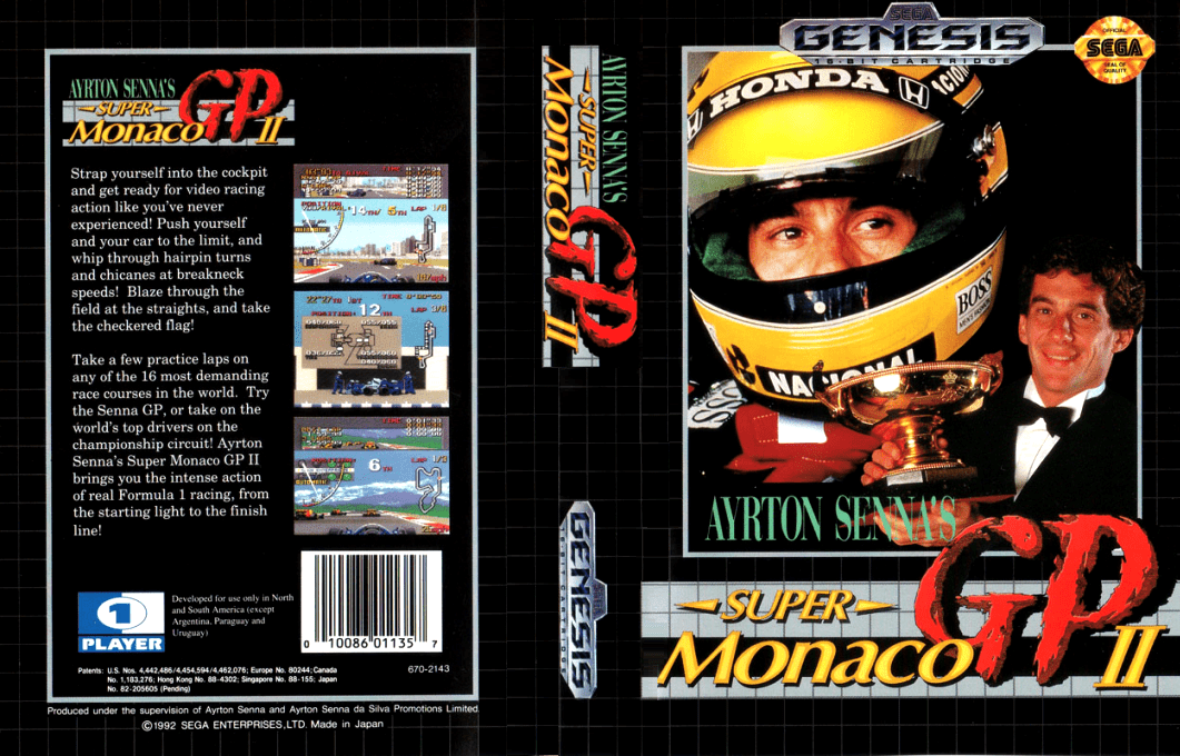 Ayrton Senna’s Super Monaco GP II [US] segaMD 1992 Box Art