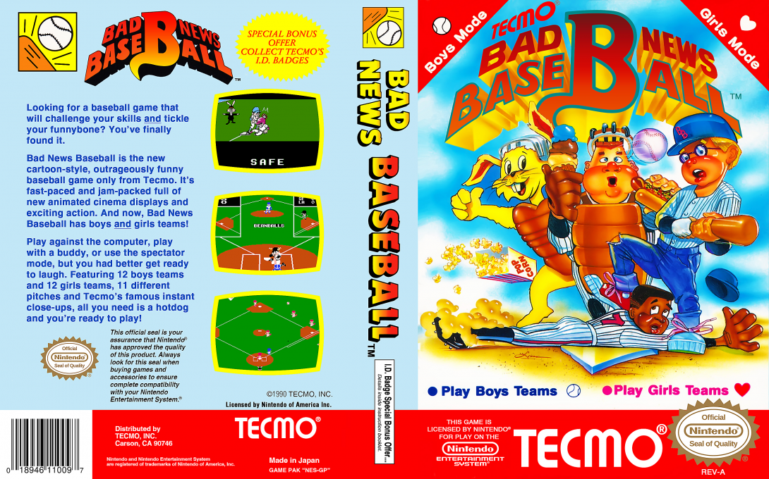 Bad News Baseball [US] nes 1990 Box Art