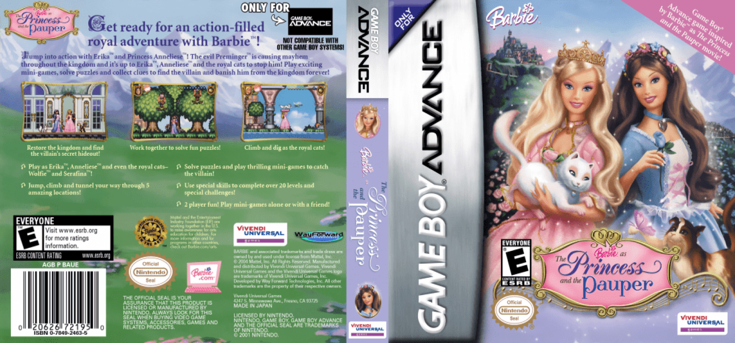 Barbie – The Princess and the Pauper [US] gba 2004 Box Art