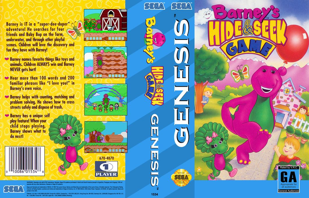 Barney’s Hide & Seek Game [US] segaMD 1993 Box Art