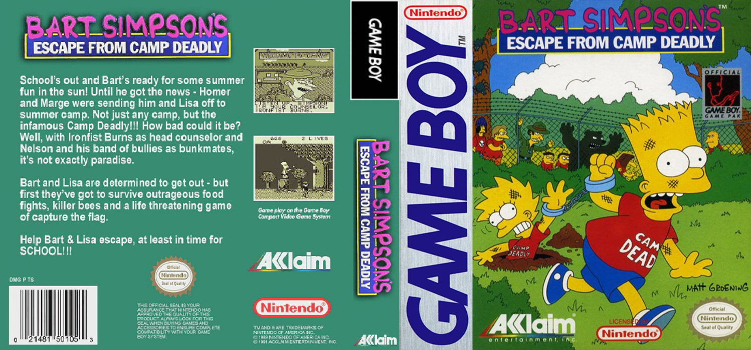 Bart Simpson’s Escape from Camp Deadly [US,EU] gb 1991 Box Art