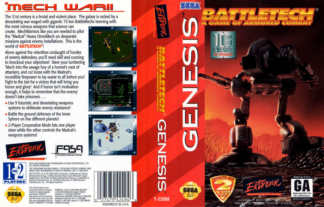 BattleTech : A Game of Armored Combat [US] segaMD 1994 Box Art