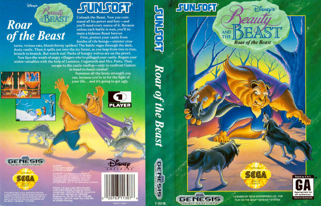 Beauty and the Beast : Roar of the Beast [US] segaMD 1993 Box Art