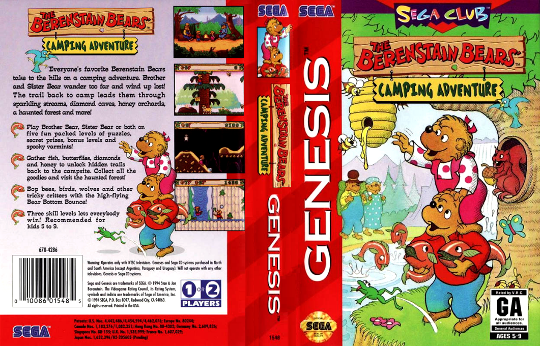 The Berenstain Bears’ Camping Adventure [US] segaMD 1994 Box Art