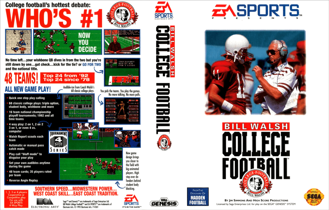 Bill Walsh College Football [US,EU] segaMD 1993 Box Art