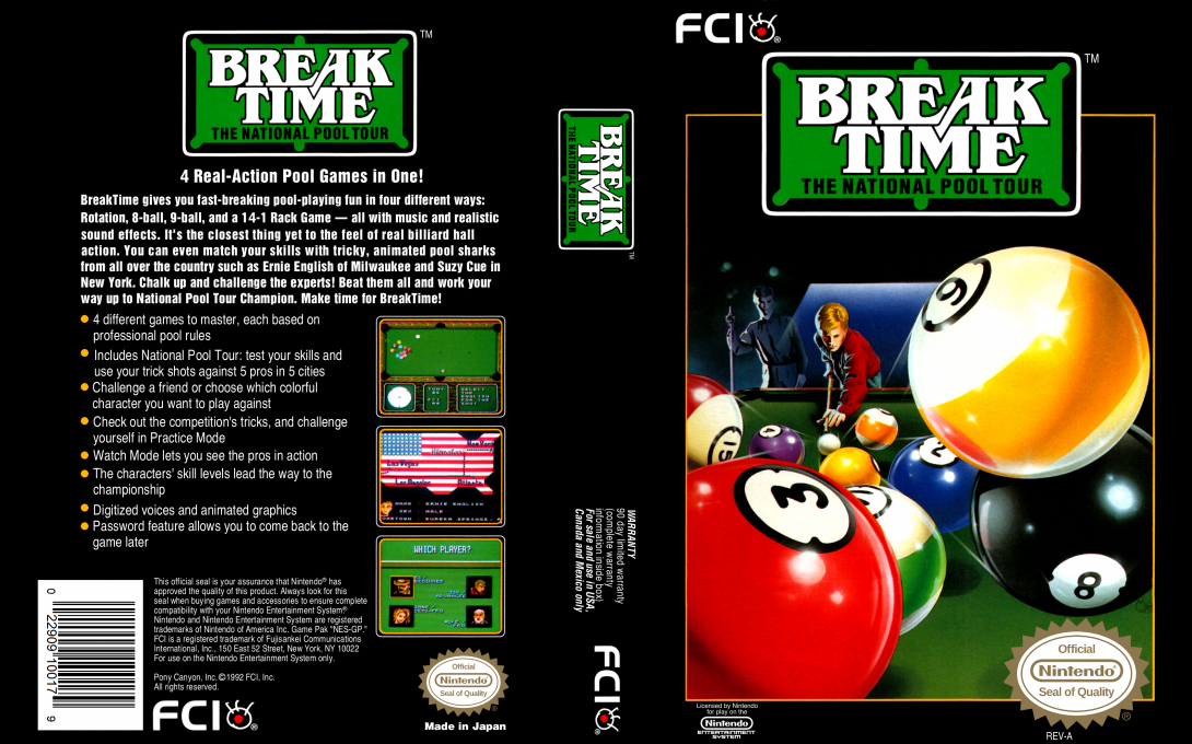 Break Time : The National Pool Tour [US] nes 1993 Box Art