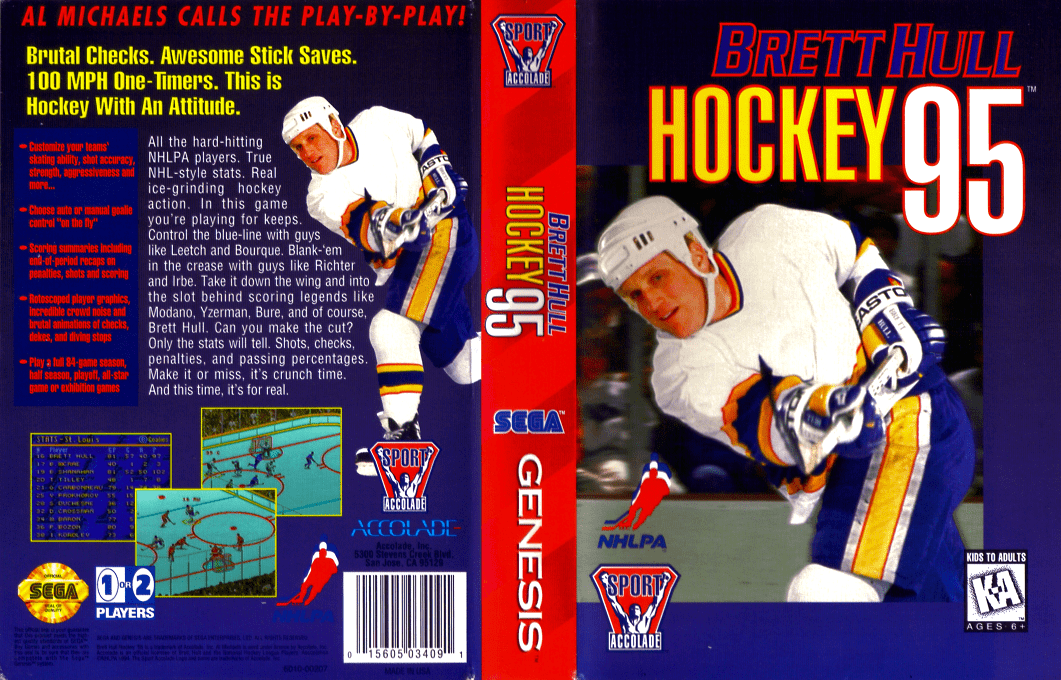 Brett Hull Hockey ’95 [US] segaMD 1994 Box Art