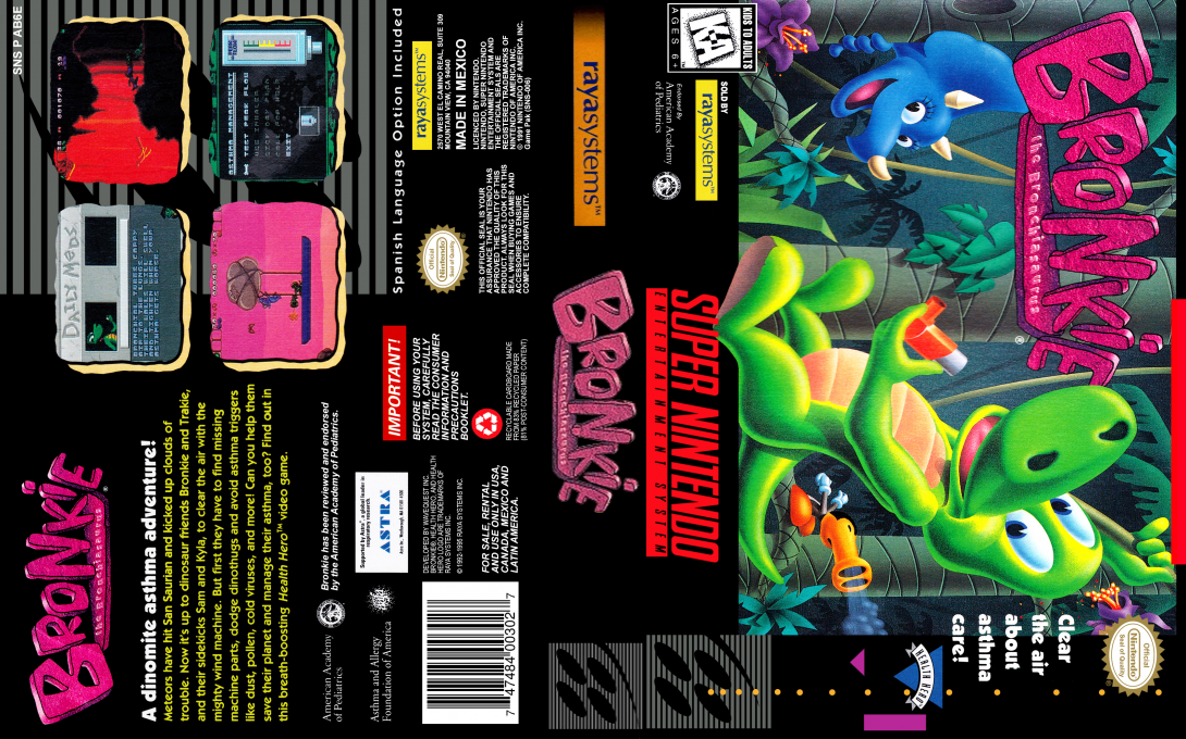 Bronkie the Bronchiasaurus [US] snes 1995 Box Art