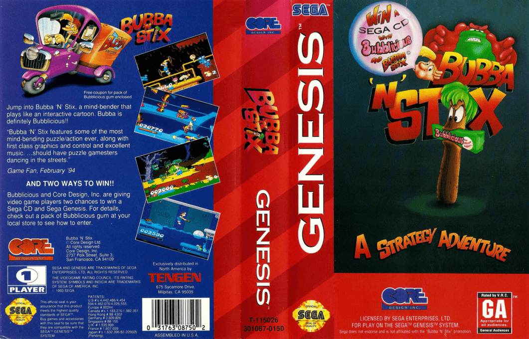 Bubba ‘N’ Stix [US] segaMD 1993 Box Art