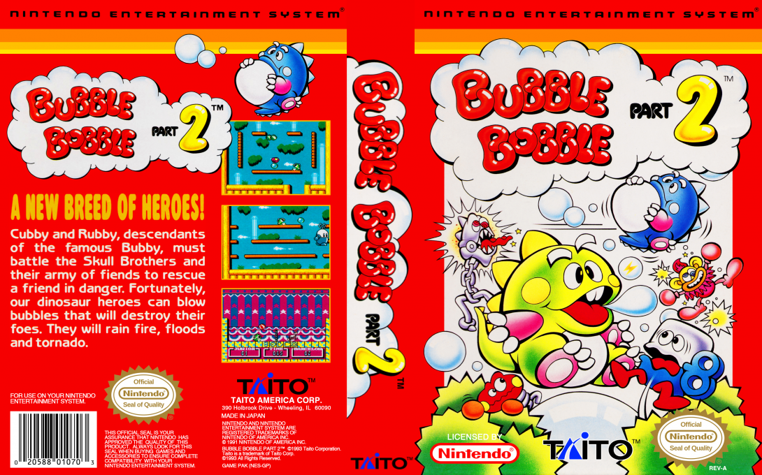 Bubble Bobble Part 2 [US] nes 1993 Box Art