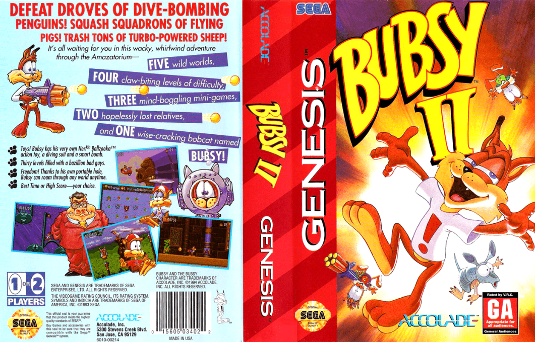 Bubsy II [US,EU] segaMD 1994 Box Art