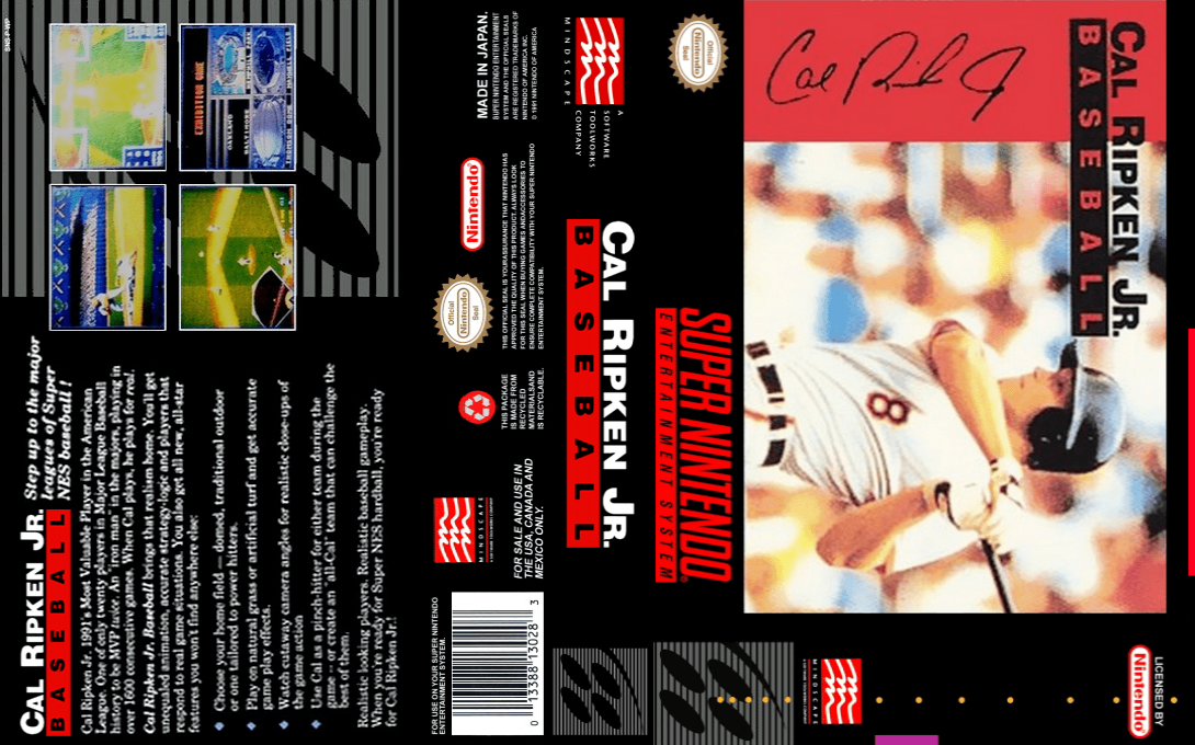 Cal Ripken Jr. Baseball [US] snes 1992 Box Art