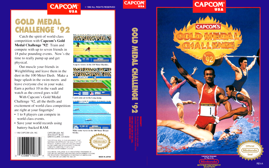 Capcom’s Gold Medal Challenge ’92 [US] nes 1992 Box Art