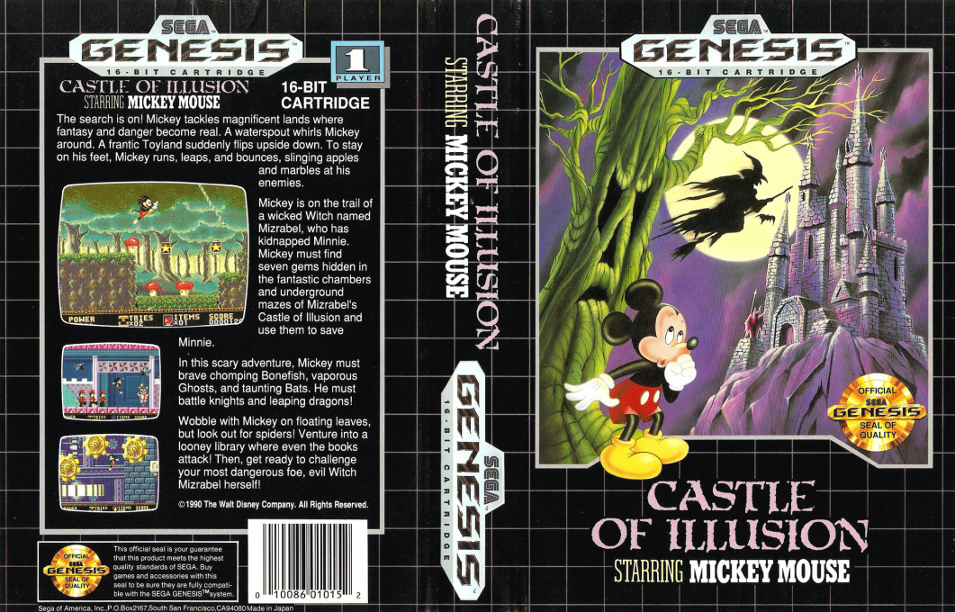 Castle of Illusion Starring Mickey Mouse [US,EU] segaMD 1990 Box Art