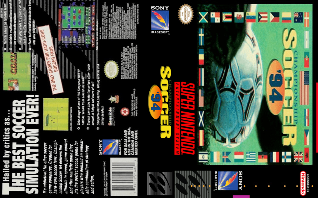 Championship Soccer ’94 [US] snes 1994 Box Art