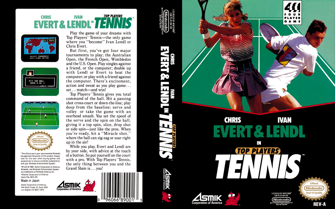 Chris Evert & Ivan Lendl in Top Players’ Tennis [US] nes 1990 Box Art