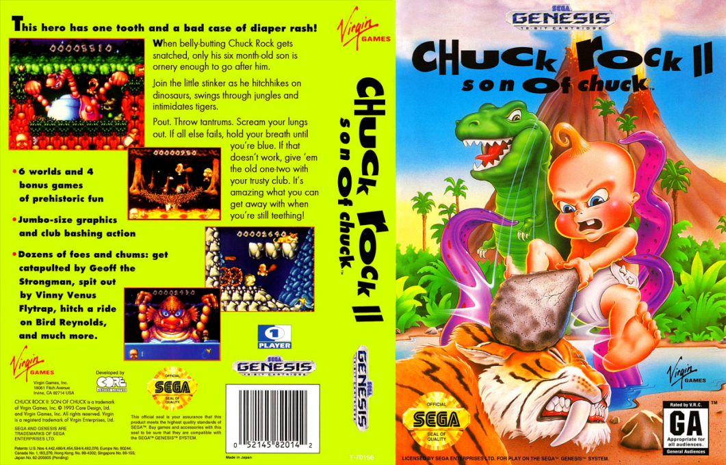 Chuck Rock II : Son of Chuck [US] segaMD 1993 Box Art