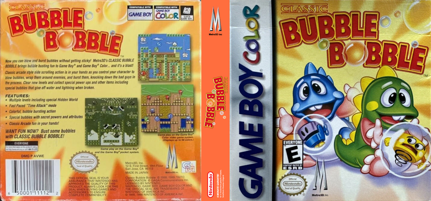 Classic Bubble Bobble [US] gbc 1999 Box Art