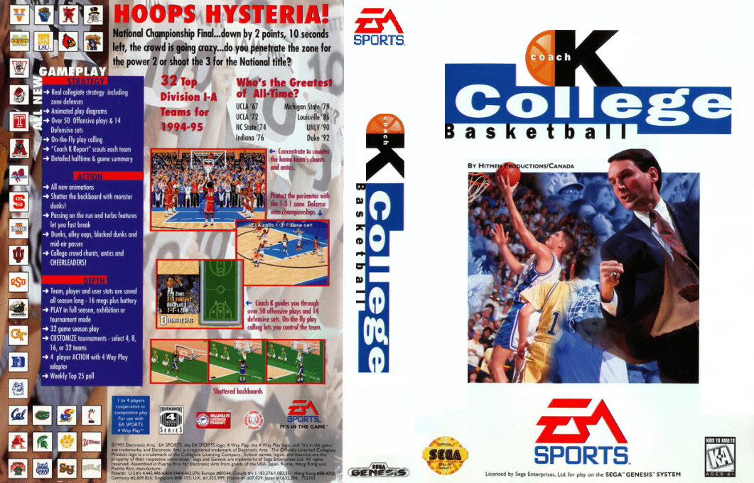 Coach K College Basketball [US] segaMD 1995 Box Art