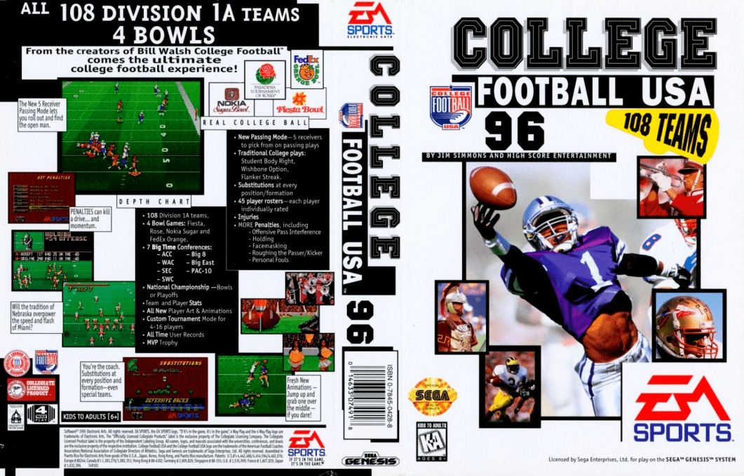 College Football USA 96 [US] segaMD 1995 Box Art