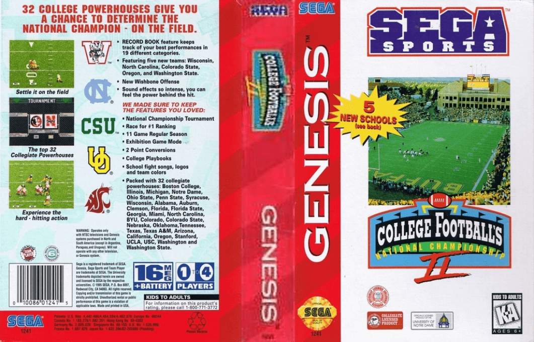 College Football’s National Championship II [US] segaMD 1995 Box Art