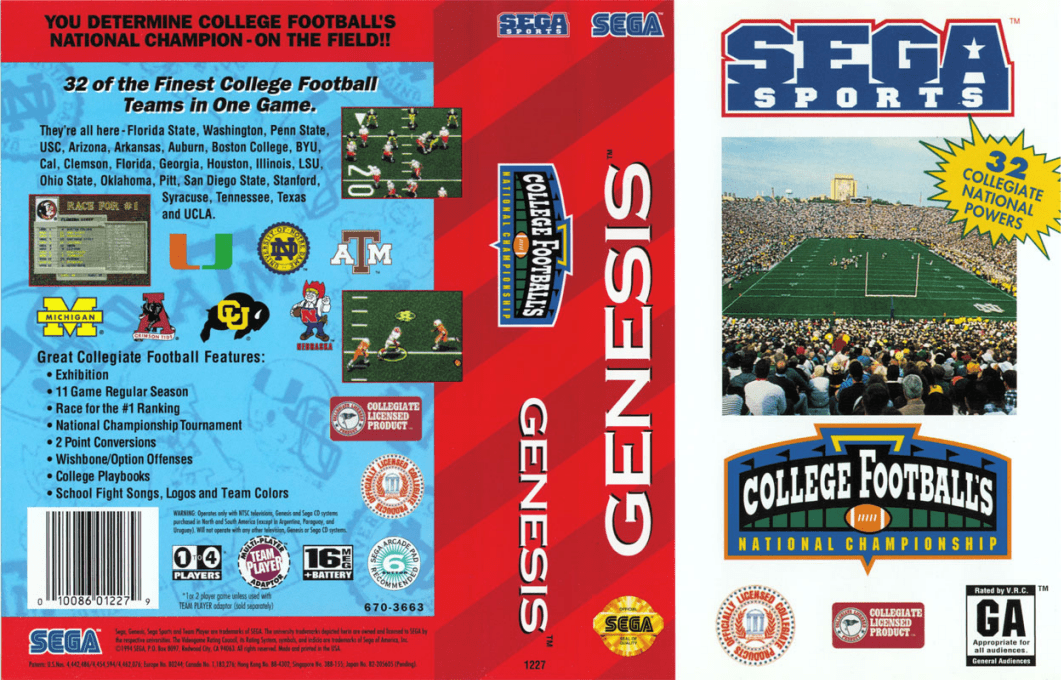 College Football’s National Championship [US] segaMD 1994 Box Art