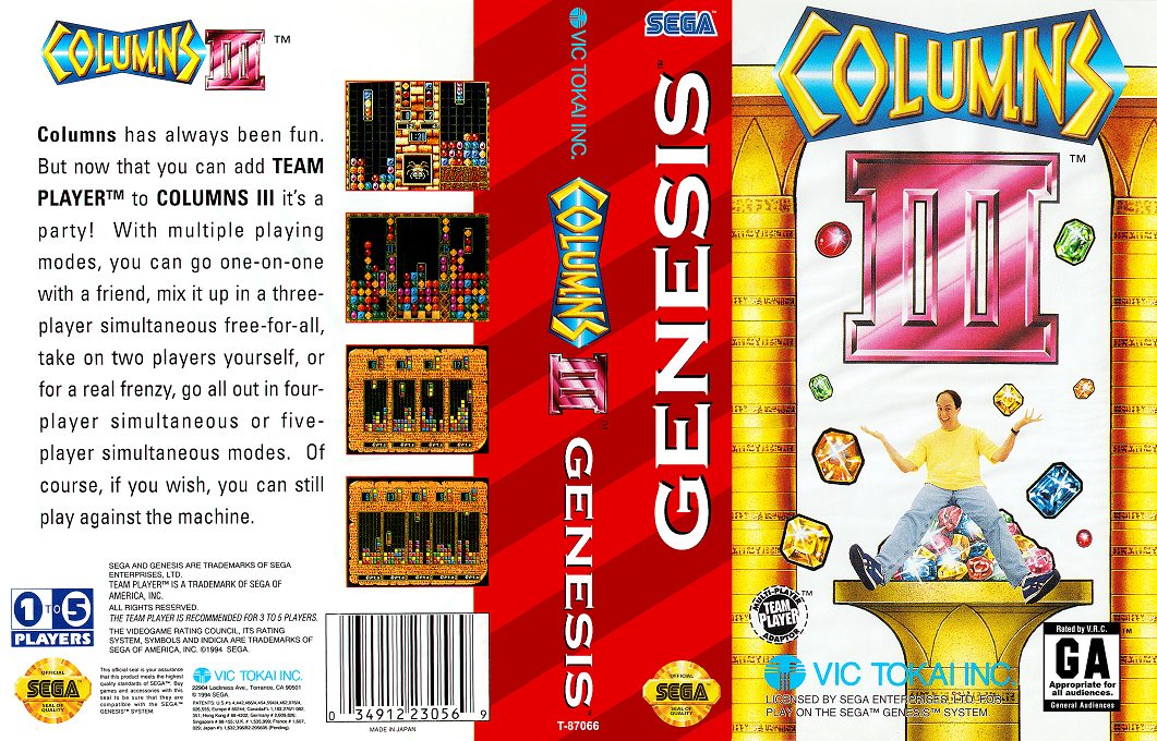 Columns III [US] segaMD 1993 Box Art