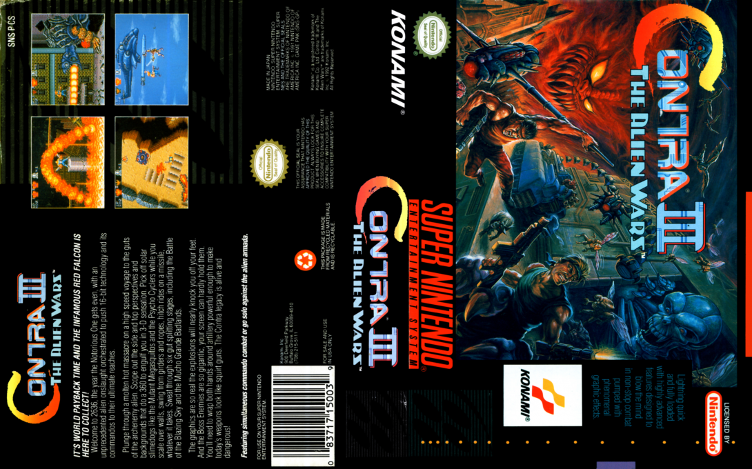 Contra III : The Alien Wars [US] snes 1992 Box Art