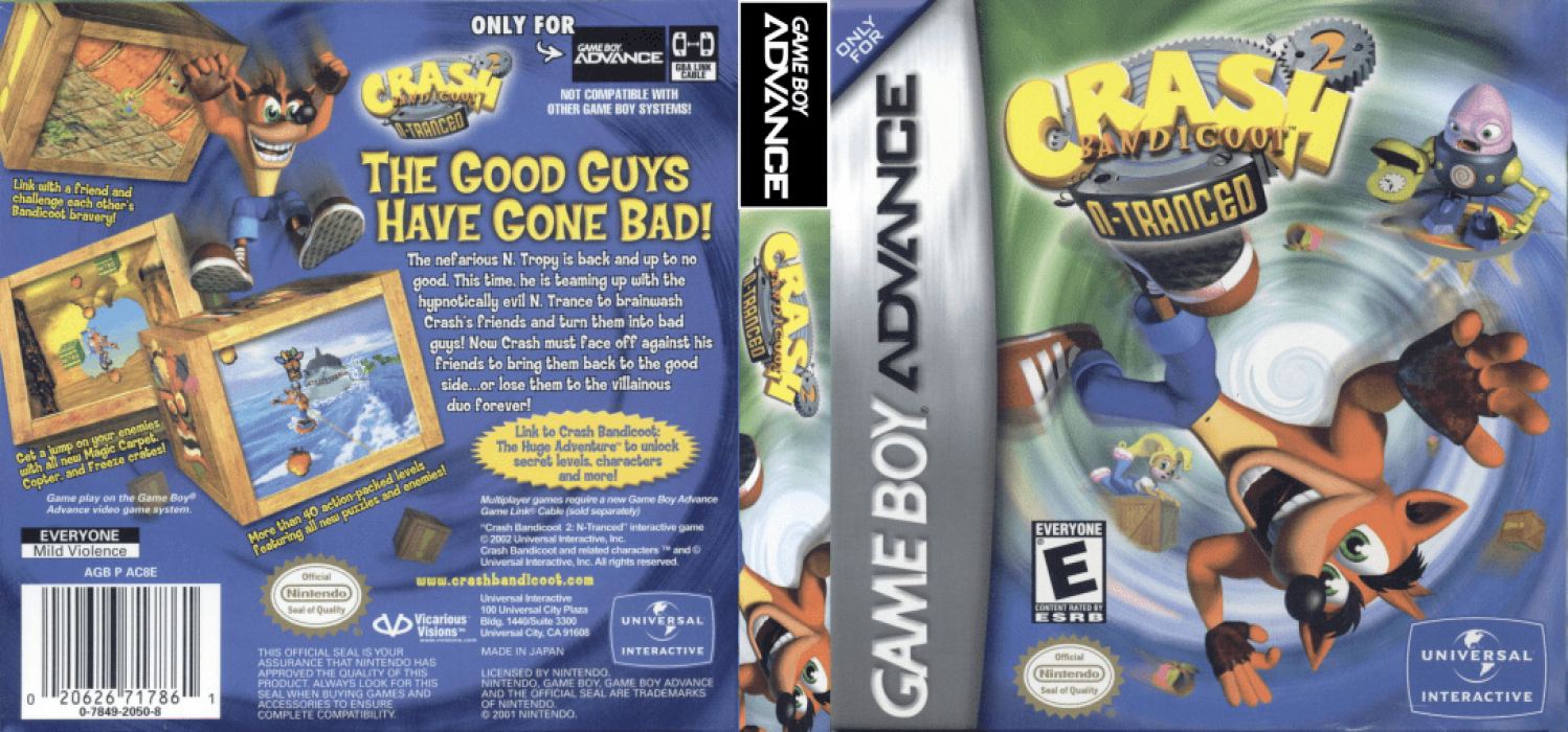 Crash Bandicoot 2 : N-Tranced [US] gba 2003 Box Art