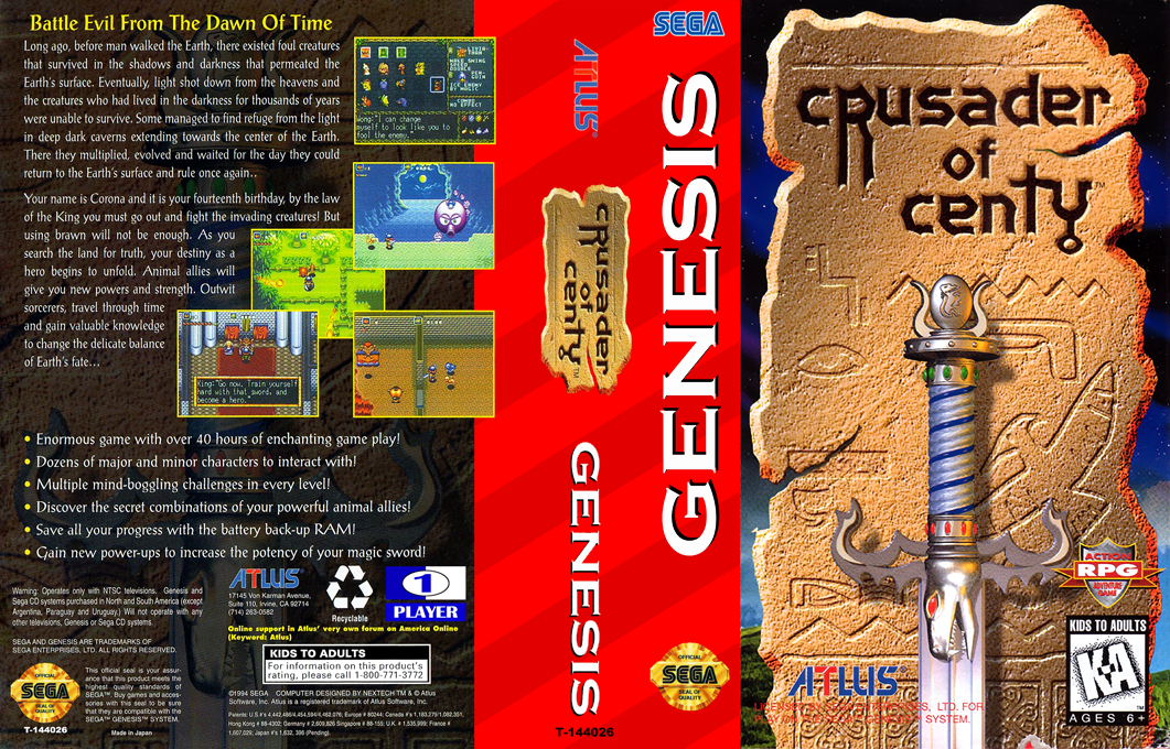 Crusader of Centy [US] segaMD 1994 Box Art