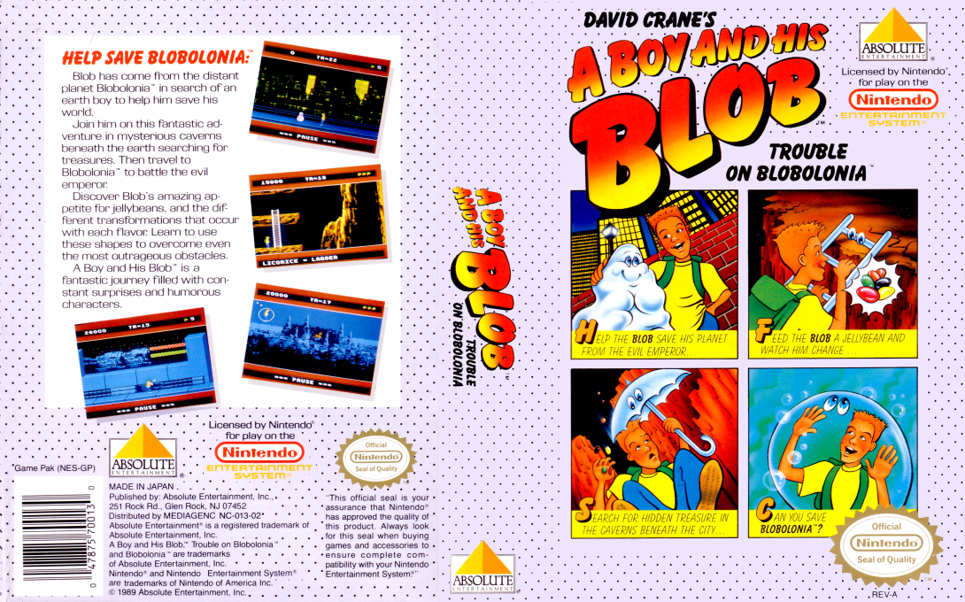 David Crane’s A Boy and His Blob – Trouble on Blobolonia [US] nes 1990 Box Art