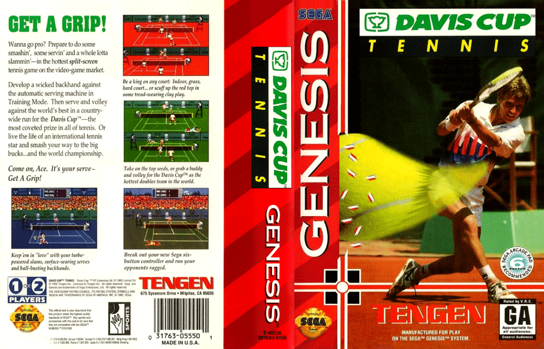 Davis Cup Tennis [US,EU] segaMD 1993 Box Art