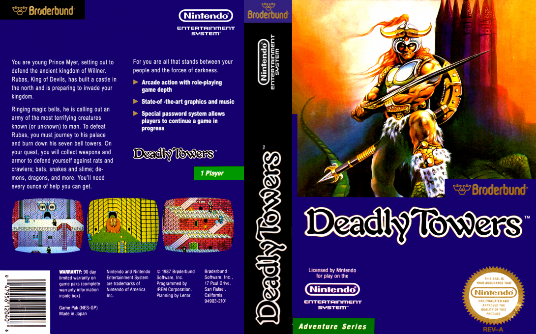 Deadly Towers [US] nes 1987 Box Art