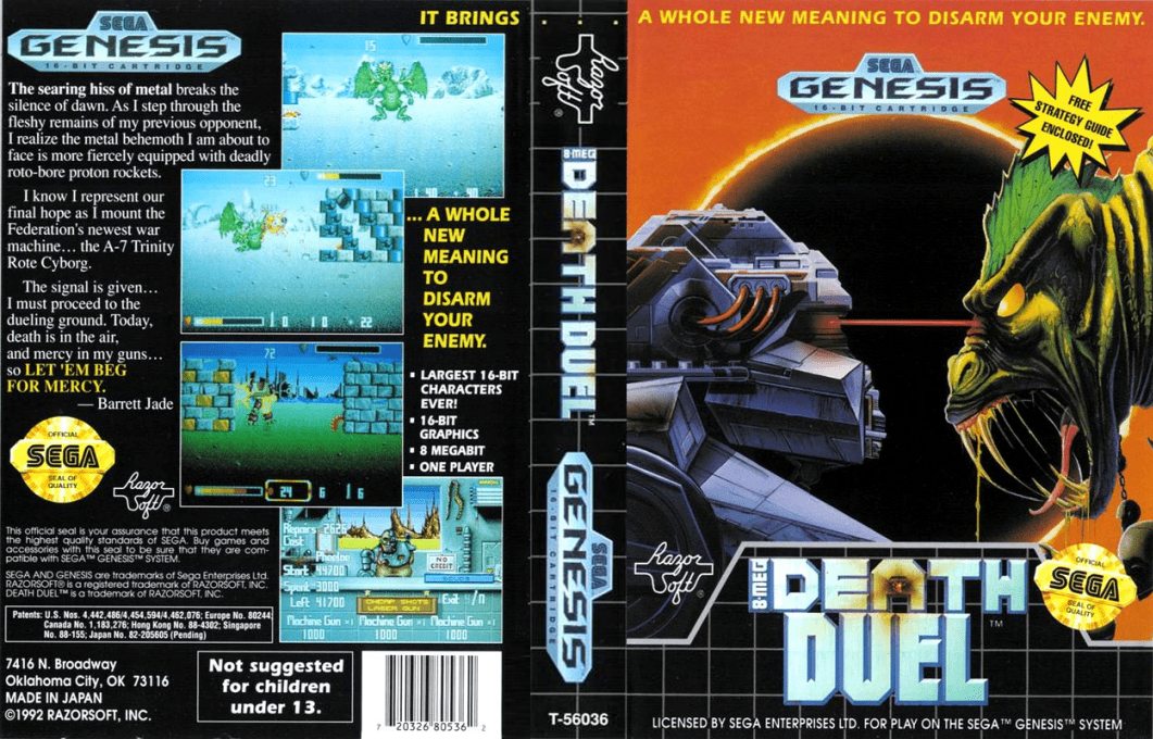 Death Duel [US] segaMD 1992 Box Art