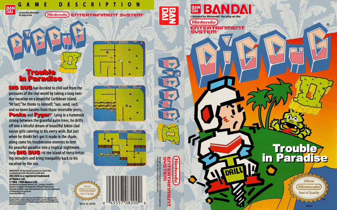 Dig Dug II : Trouble in Paradise [US] nes 1989 Box Art