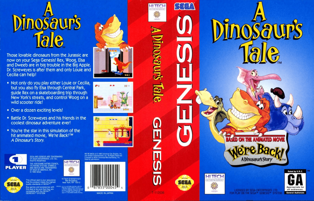 A Dinosaur’s Tale [US] segaMD 1994 Box Art
