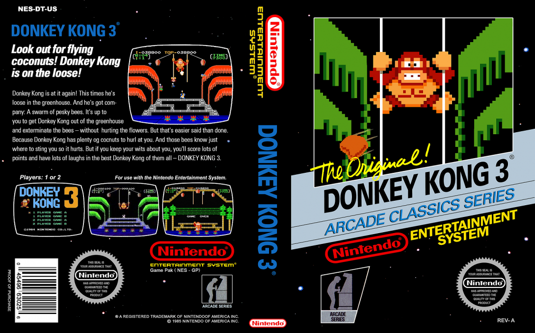 Donkey Kong 3 [WOR] nes 1986 Box Art