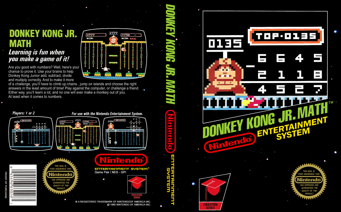 Donkey Kong Jr. Math [US,EU] nes 1986 Box Art