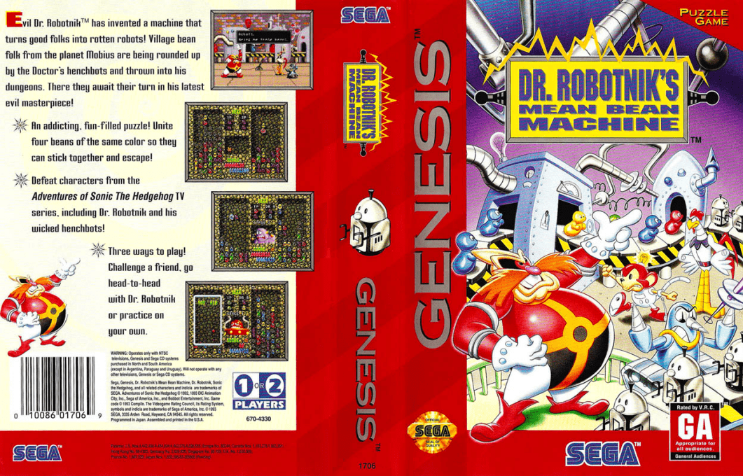 Dr. Robotnik’s Mean Bean Machine [US] segaMD 1993 Box Art