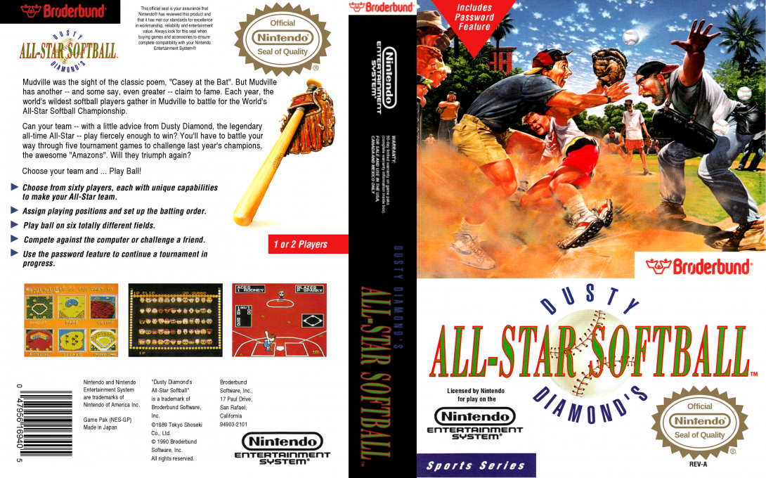 Dusty Diamond’s All-Star Softball [US] nes 1990 Box Art